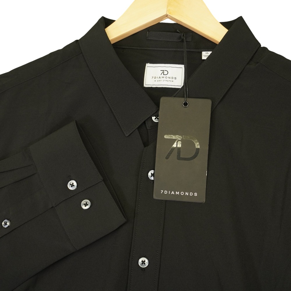 NEW 7 Diamonds Button Up Shirt Men XL Black Rocco 4 Way Stretch Long Sleeve